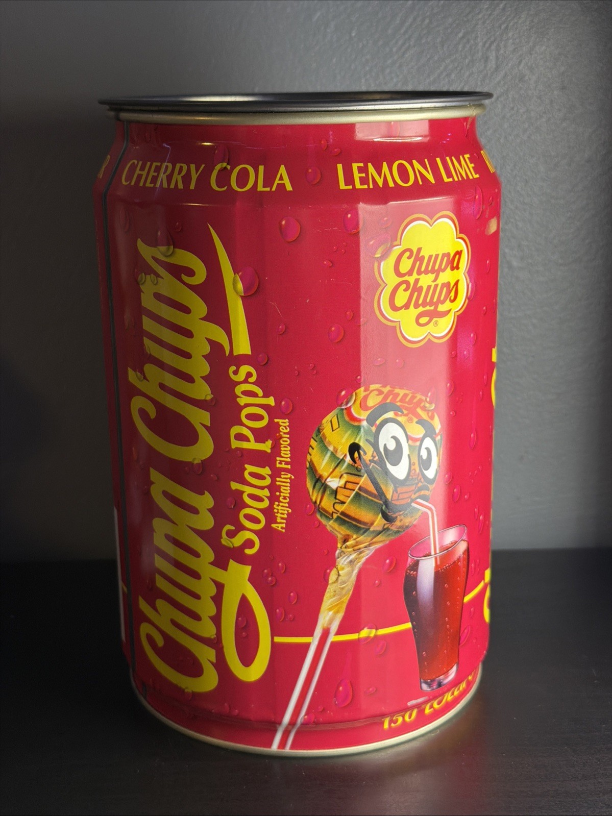 Empty Chupa Chups Cherry Cola Lemon Lime Soda Collectible Can - Great Condition