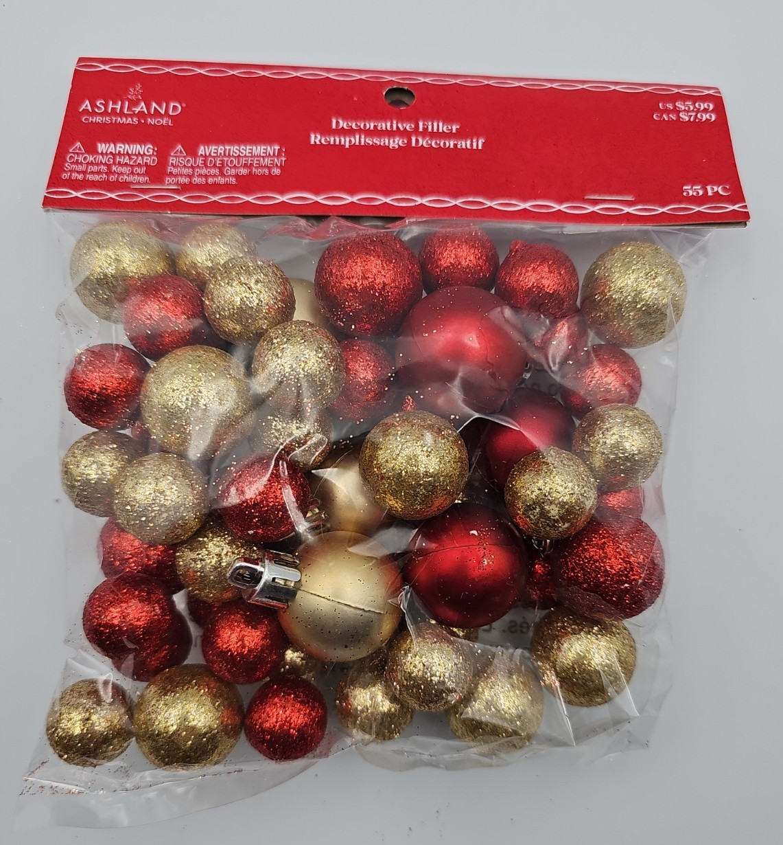 Ashland Christmas Decorative Filler 55 Pcs Red and Gold Sparkle NEW