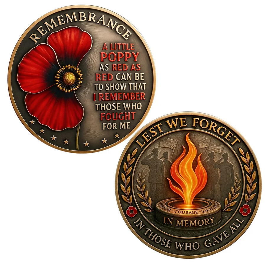 Military Poppies Challenge Coin Collectable Armed Forces Poppy 1-pc b
