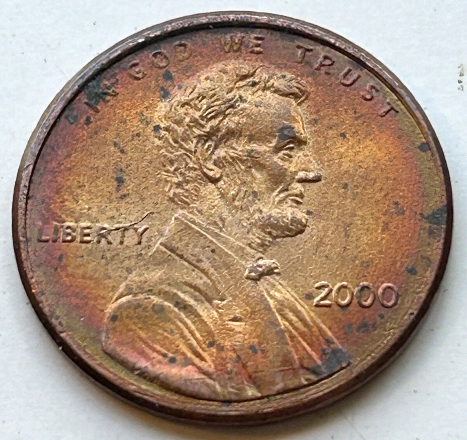 2000 (P) Lincoln Mem. Penny Partial Rainbow Tone Circ. Coin Wt 2.48g (c245)
