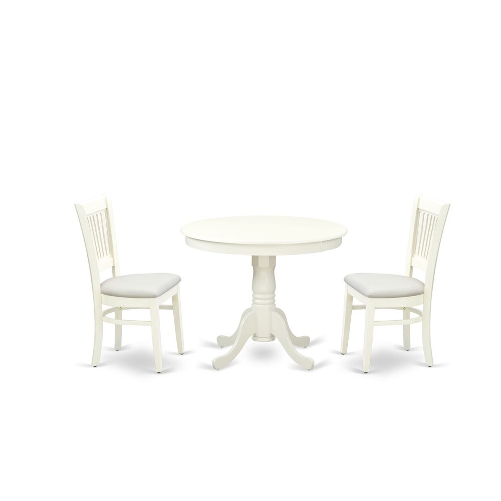 ANVA3-LWH-C - 3-Pc Dining Room Table Set- 2 Wooden Chairs and Round Dining...