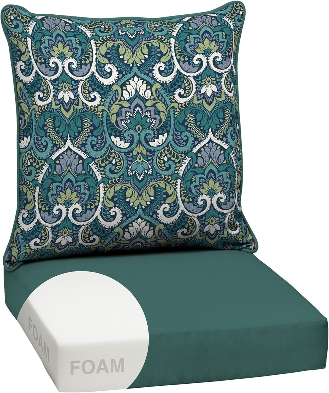 Arden Outdoor Foam Deep Seat Cushion Set, 24X24, Premium High-Density Foam, Neve