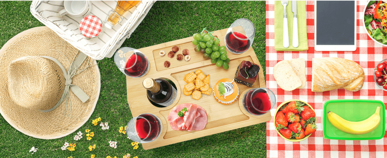 Portable Wine Picnic Table with Glass Holder, Foldable Durable Picnic