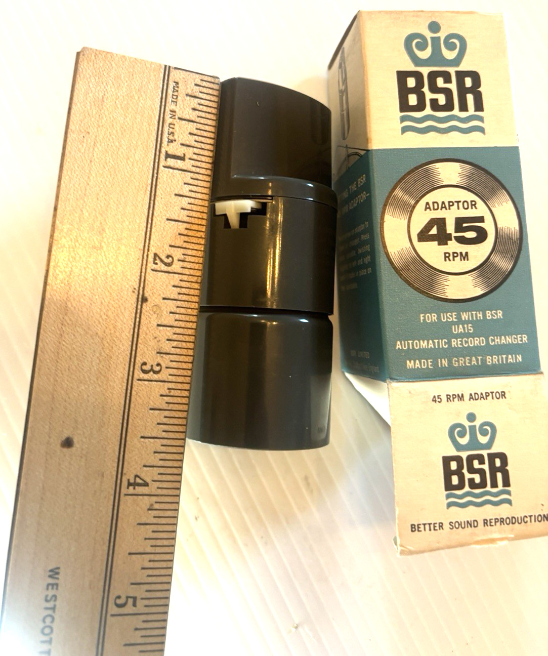 GRAY BSR 45 RECORD ADAPTER SPINDLE ADAPTOR NOS BLUE BOX GREAT BRITAIN