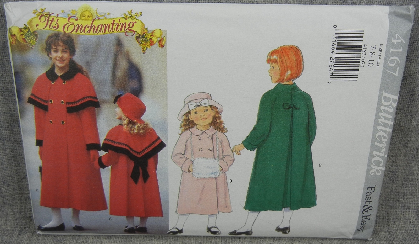 Butterick 4167 Girls Coat Capelet Muff Hat lined double breasted 7 8 10 Uncut
