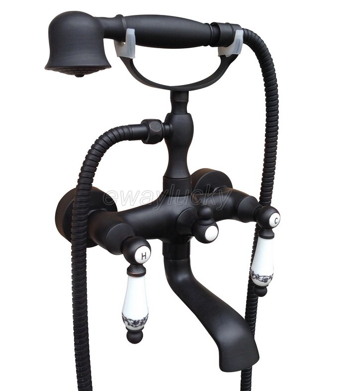 Black Oil Rubbed Bronze Wall Mount Clawfoot Tub Faucet With Hand Shower Sprayer
