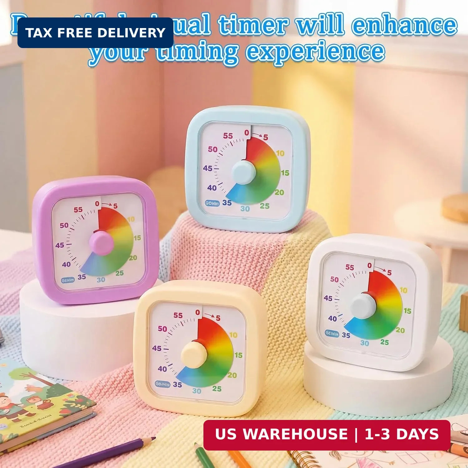 4 Pack Visual Timer 60 Minute Countdown Timer Colored Countdown Clock for Homesc