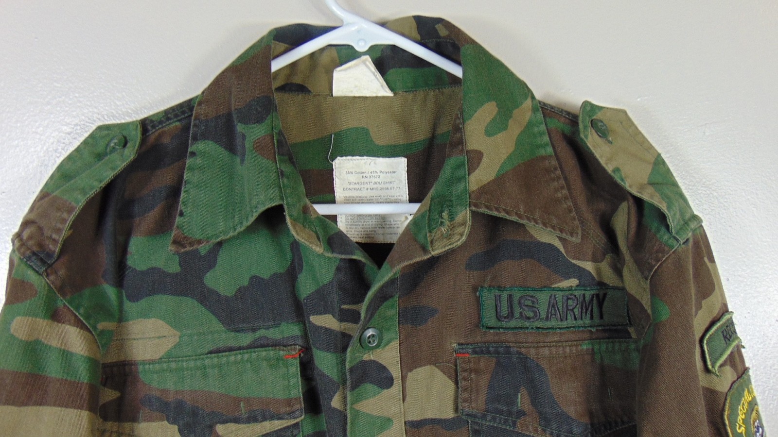 US Army Stargent Bdu Shirt / Top Medium Camo green RECON Special Forces Patch