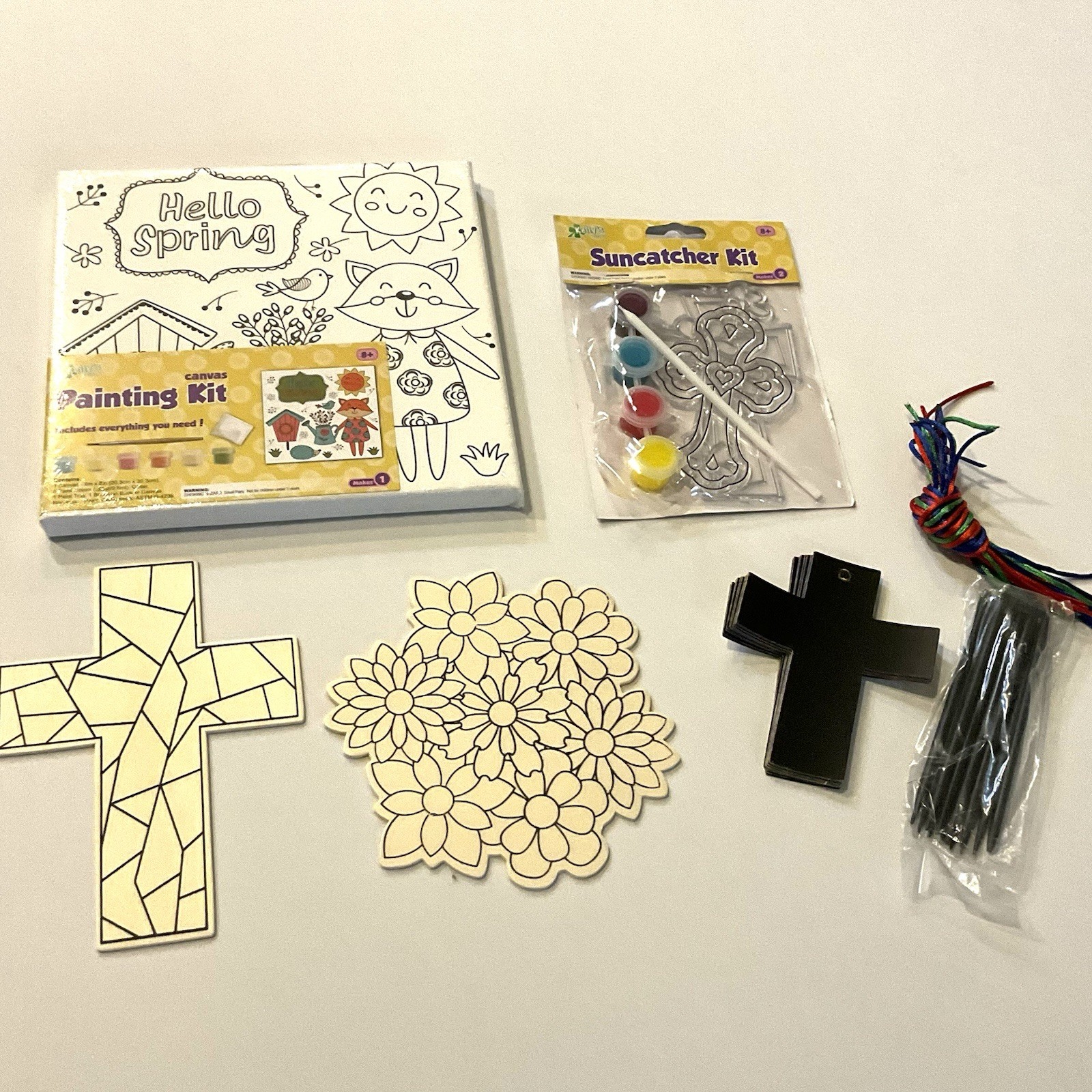 Children's Crafts Religious Lot of 6 Wooden, Canvas, Suncatcher Kids Art Project