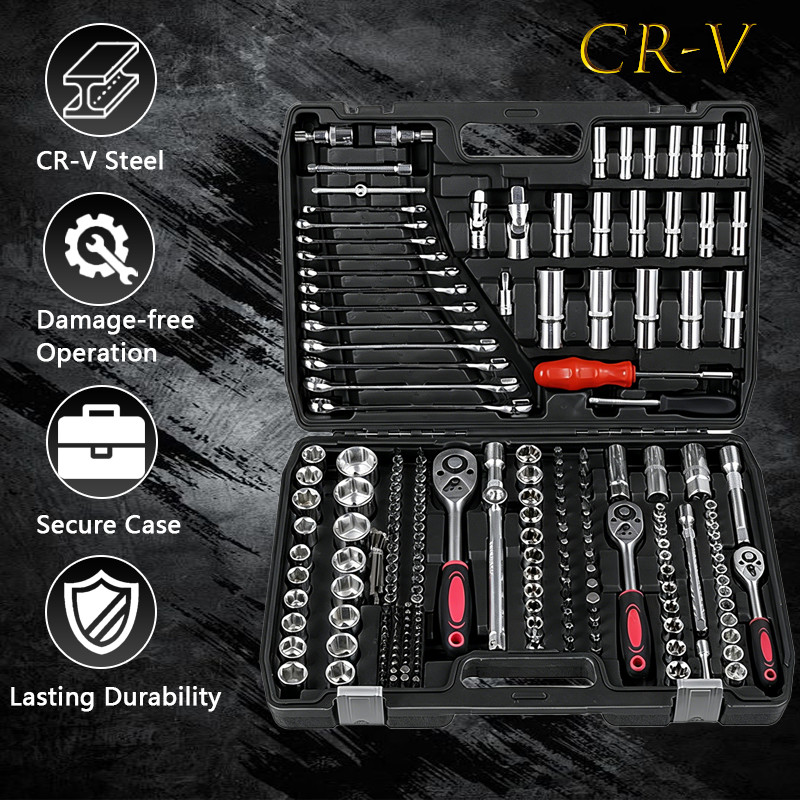 216pcs Mechanics Tool Set ，SAE & Metric 1/2" 1/4" 3/8" Drive Socket Wrenches Kit