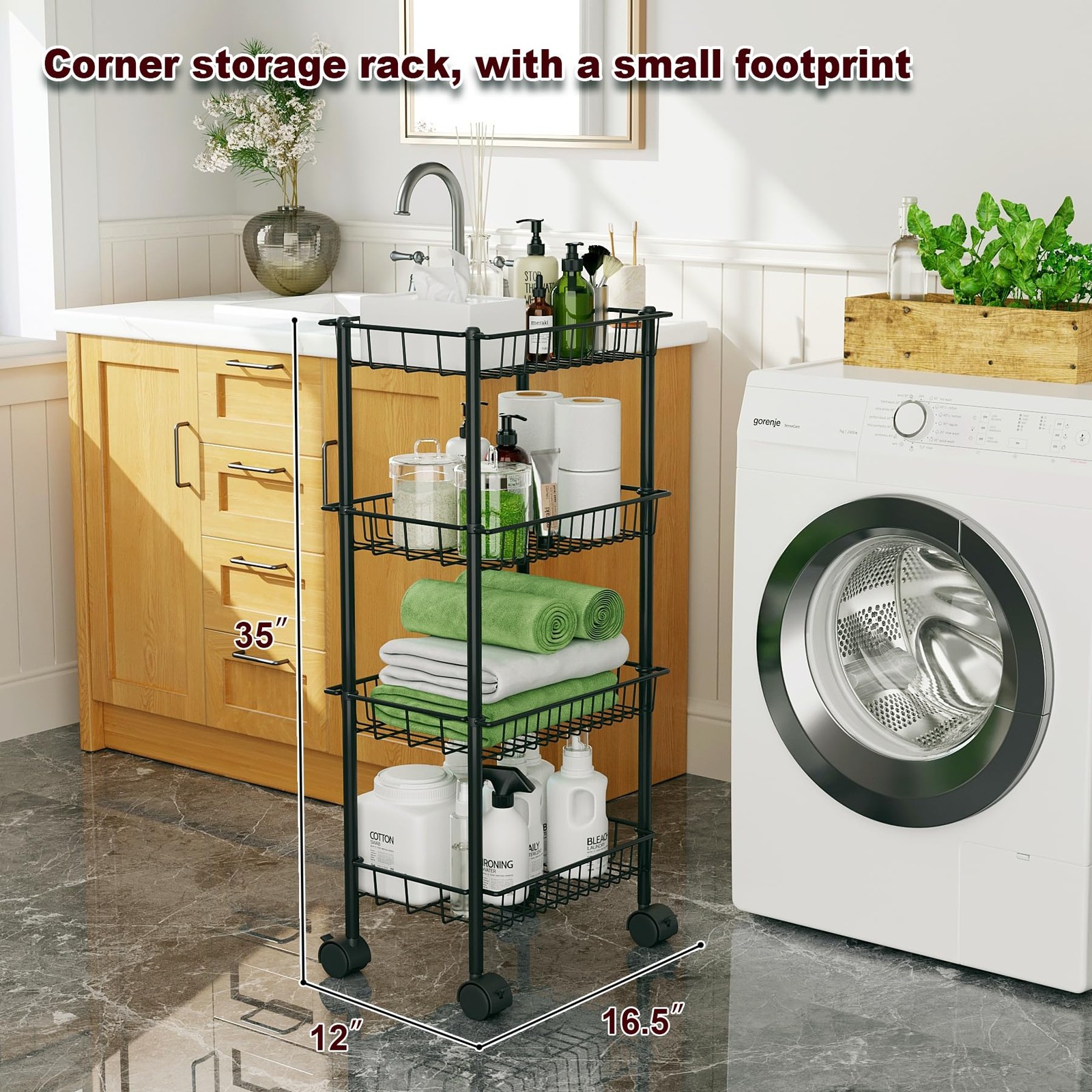 4Tier Metal Rolling Utility Cart Removable Baskets Storage Wheels Black