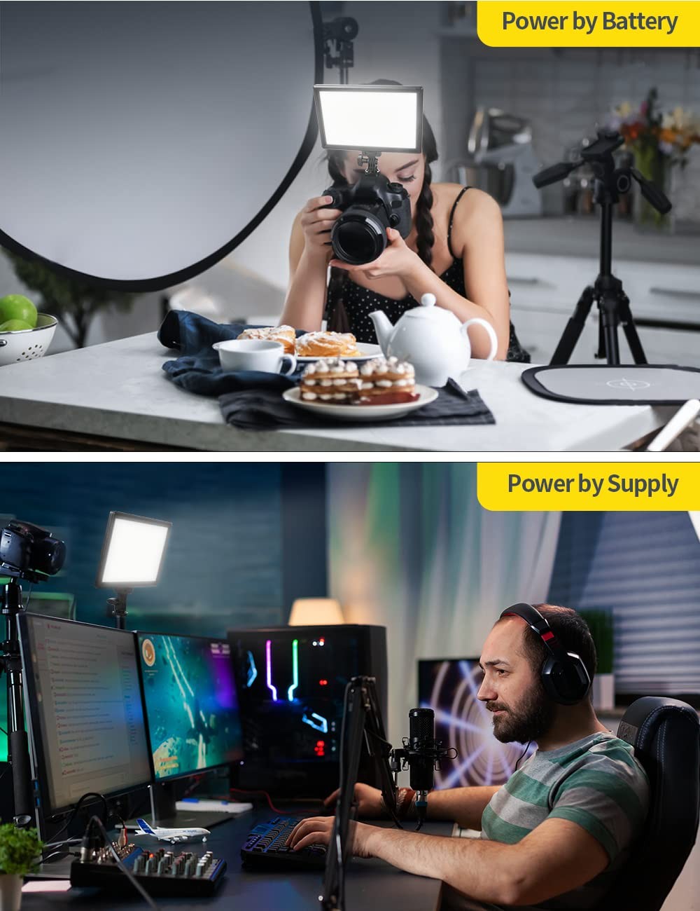 9" Video Light Panel, 2500K-6500K Light for Video Conference Recording with 4...