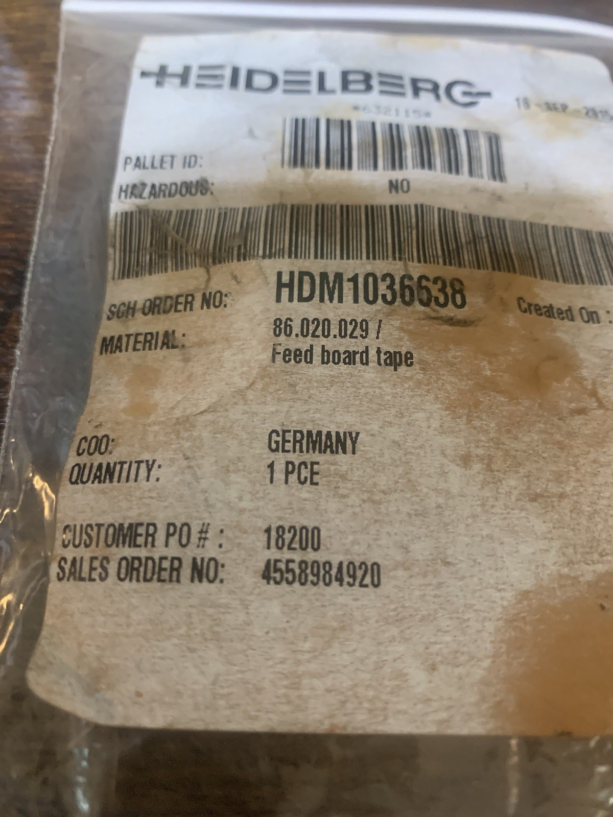 Heidelberg Feeder Board Tapes Part # 86.020.029/