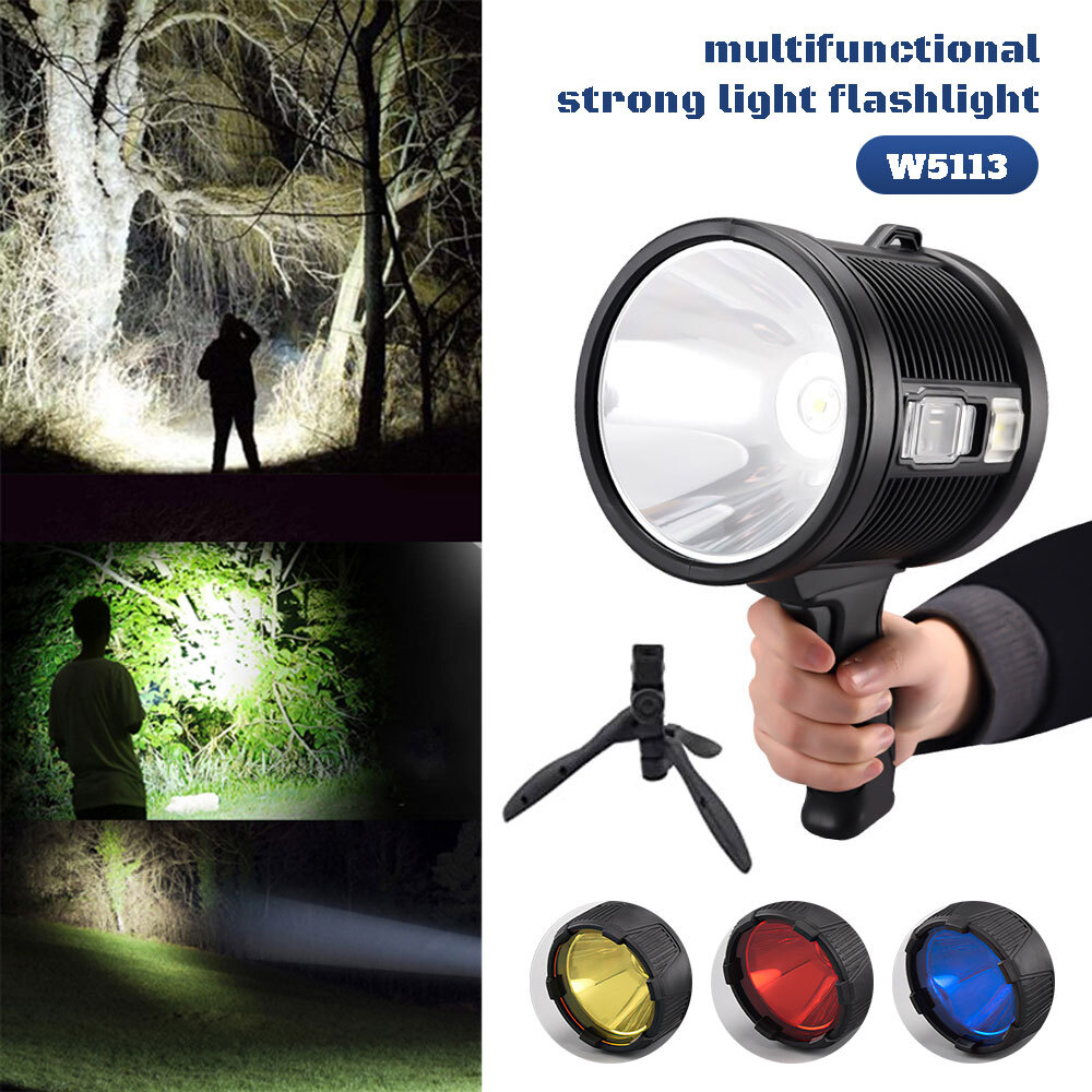 Solar Power 200000LM Super Bright LED Searchlight Spotlight USB Flashlight Light