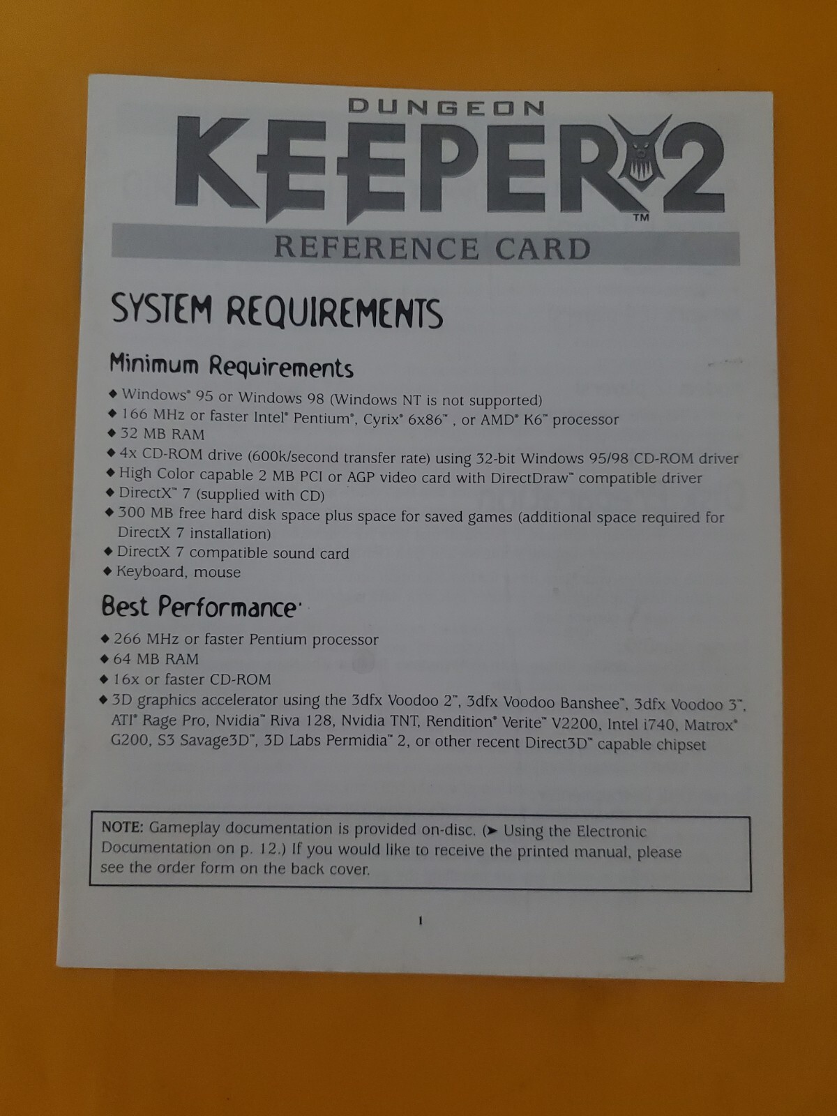 Dungeon Keeper 2  reference card