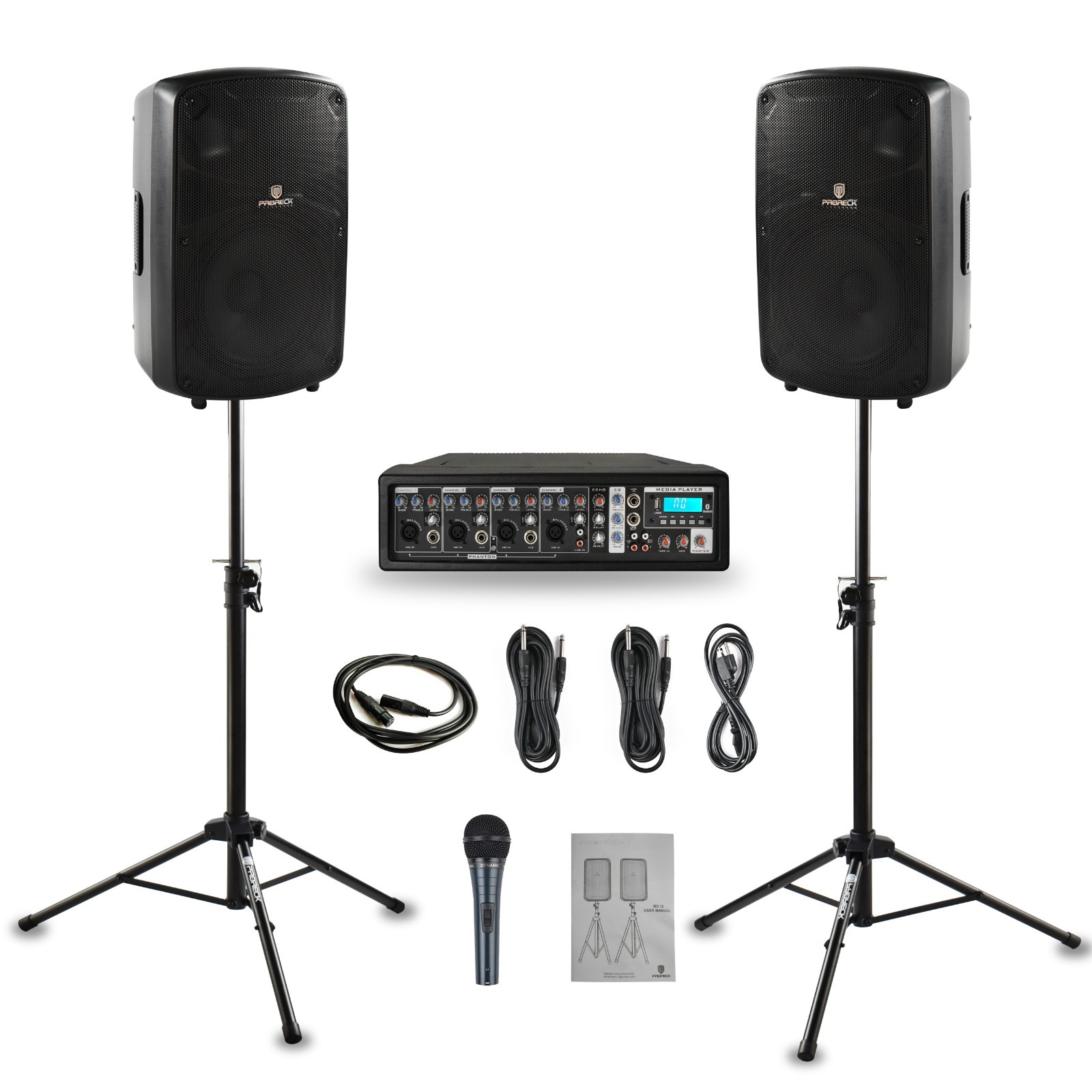 PRORECK AEF 4000W Dual 12" Powered Subwoofer Line Array PA DJ Speakers Bluetooth