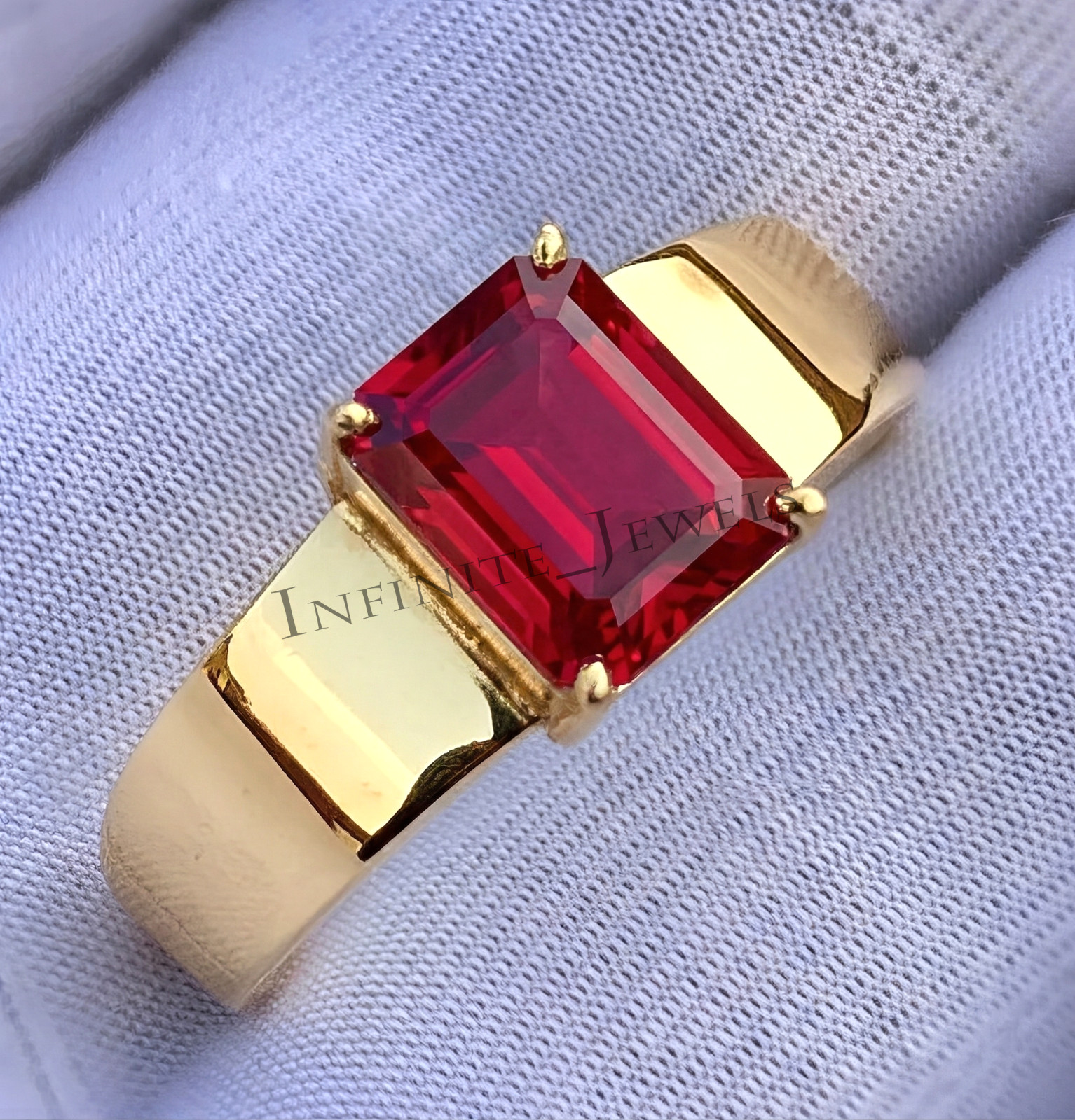 Natural Ruby Gemstone with 925 Sterling Silver Ring for Men's Emerald Cut Ring