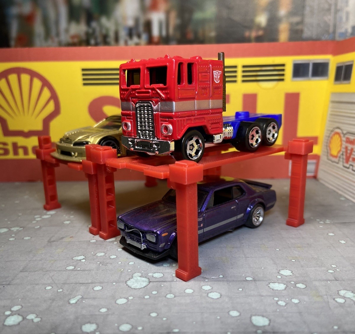 1:64 Scale 4 Pack Red Modular Car Lifts For Die Cast Cars Hot Wheel Compatible