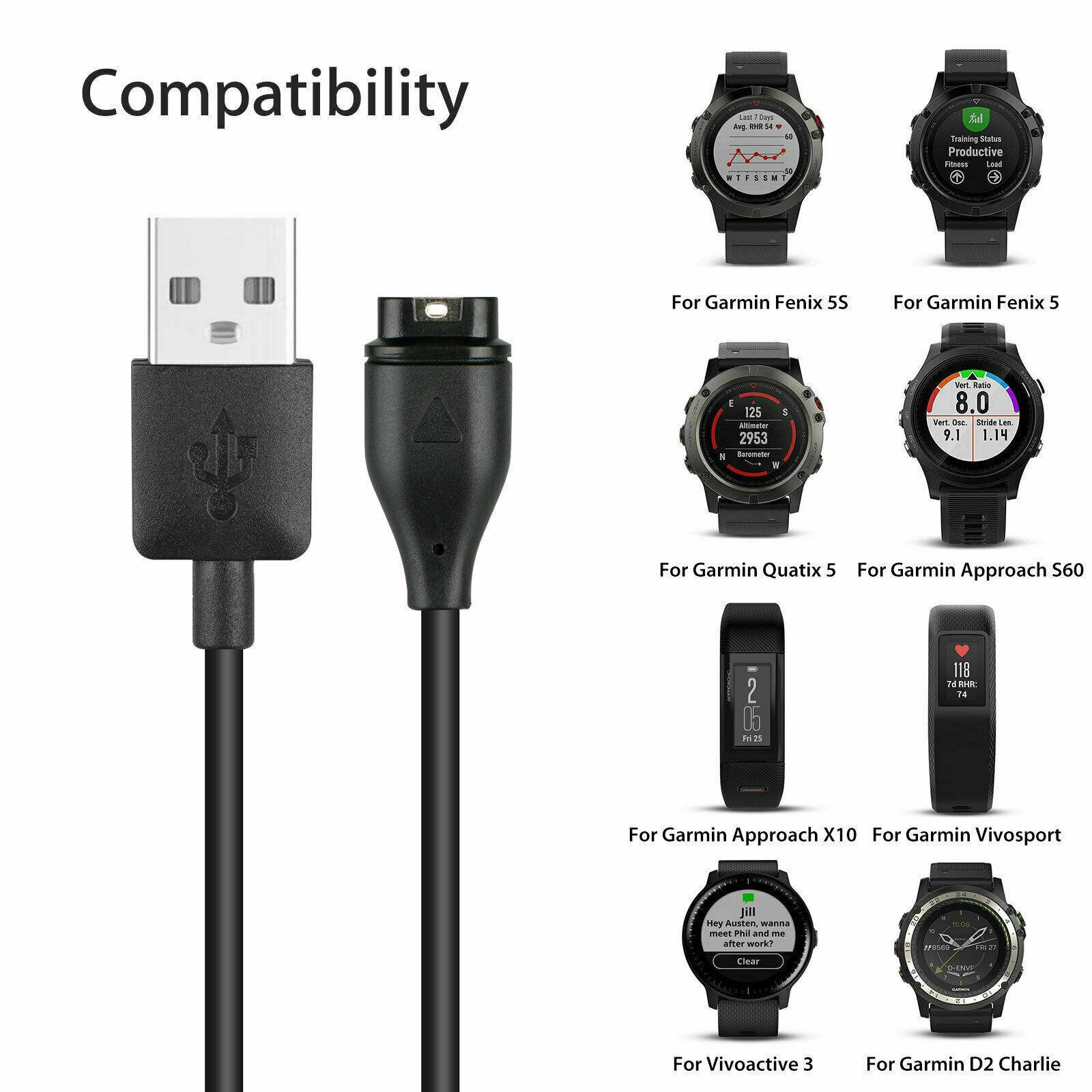 Replacement USB Charging Cable Charger Cord Fit Garmin Instinct Watch