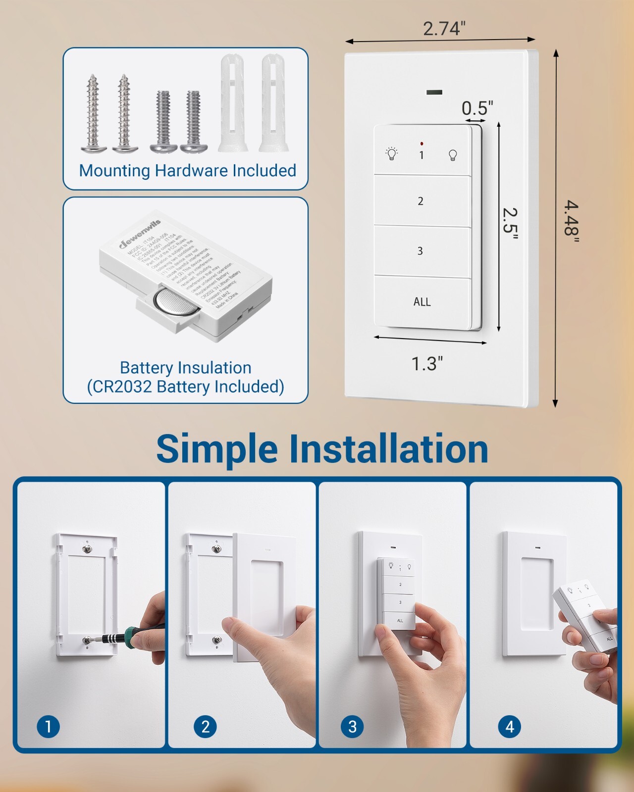 DEWENWILS Remote Control Light Socket, Wireless Light Switch 3 Socket 1 Controll