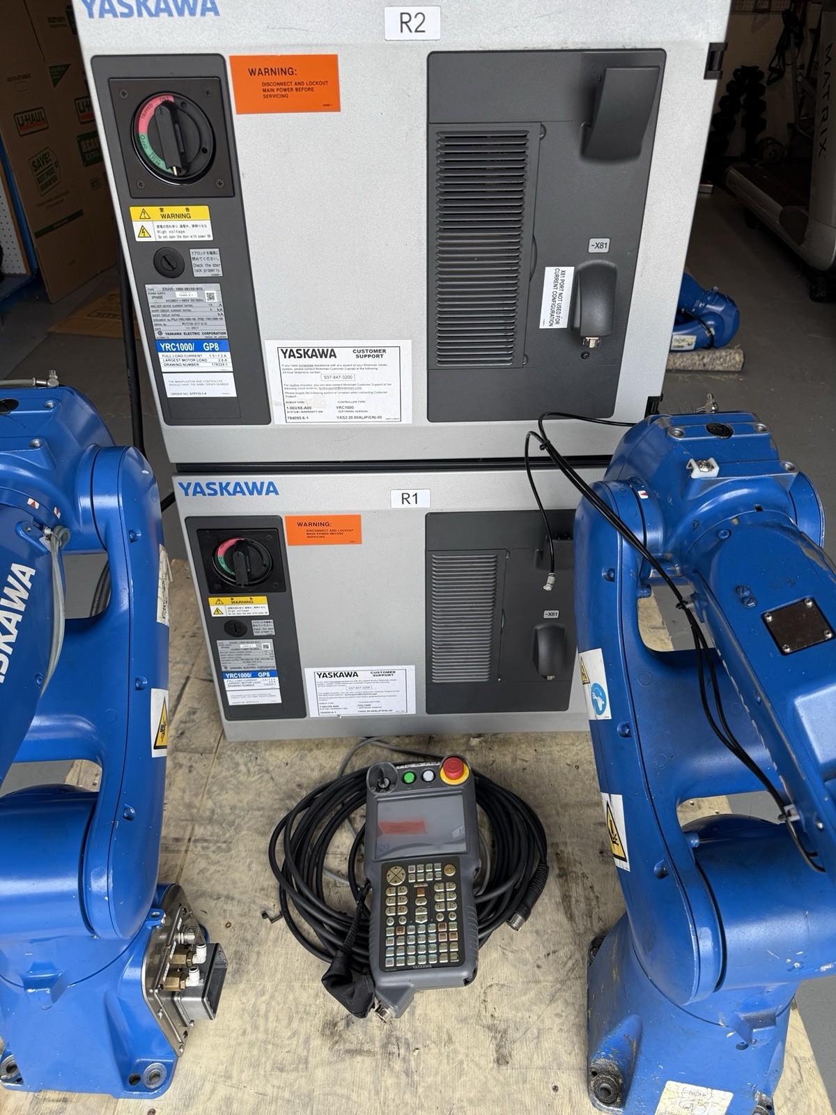Robot System  ( TWO ) YRC1000/GP8 Yaskawa YR-1-06VX8-A00 Controller, Pendant,