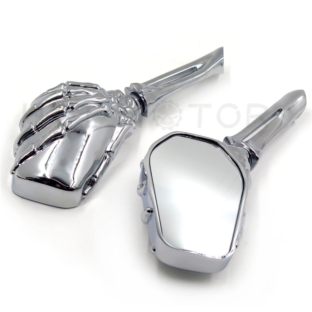 Motorcycle Chrome Skull Skeleton Hand Side Rearview Mirrors For Harley Davidson