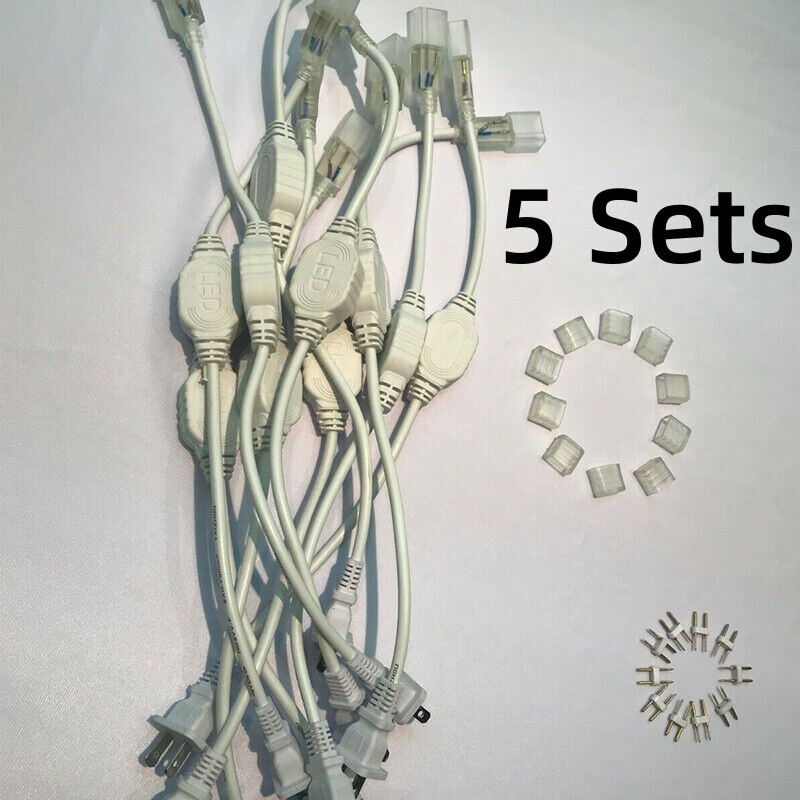 5 Set For 8x17mm LED Neon Rope Light Strip Power Supply Cord Connector Splicer