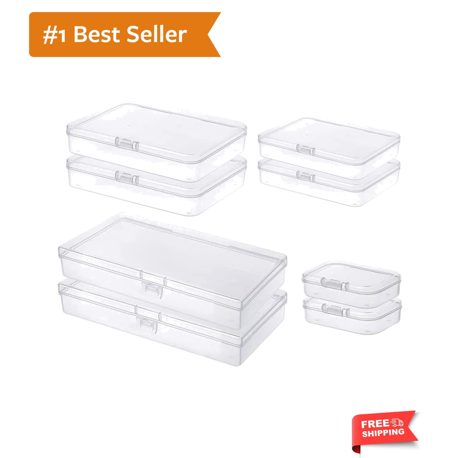 8 Pieces Mixed Sizes Rectangular Empty Mini Clear Plastic Organizer Storage B...