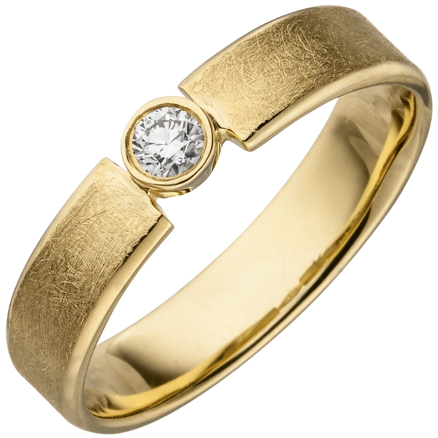 Jobo ladies' ring 585 gold yellow gold iced matte 1 diamond brilliant 0.10ct. diamond ring
