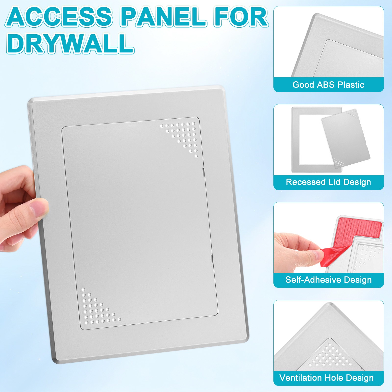 1-Pack Access Panel for Drywall, 7x5" Plastic [Silver Tone, Vented Rectangle]