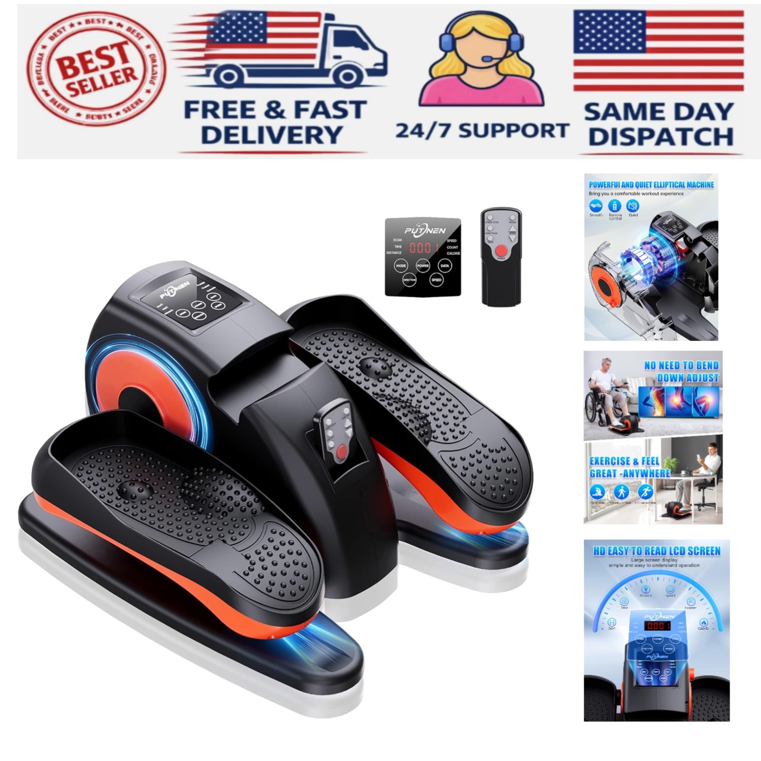 Electric Elliptical Machine for Seniors - Low Impact, 20" Stride, Compact Design