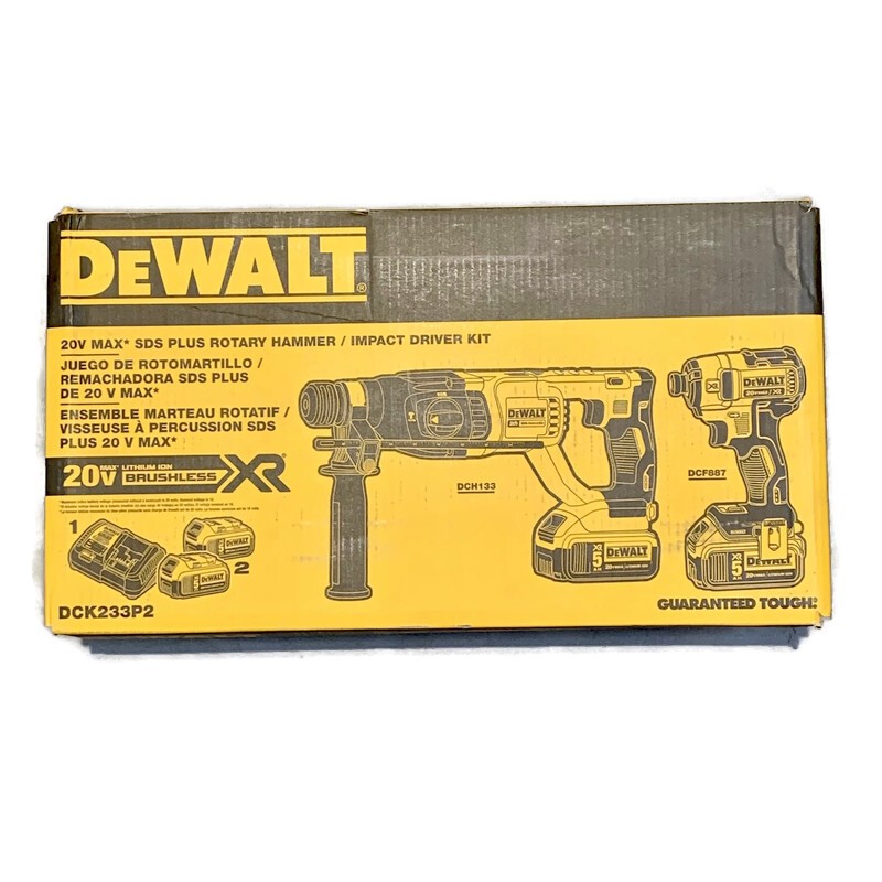 DEWALT DCK233P2 20V MAX XR 1'' SDS PLUS Rotary Hammer & Impact Driver Kit