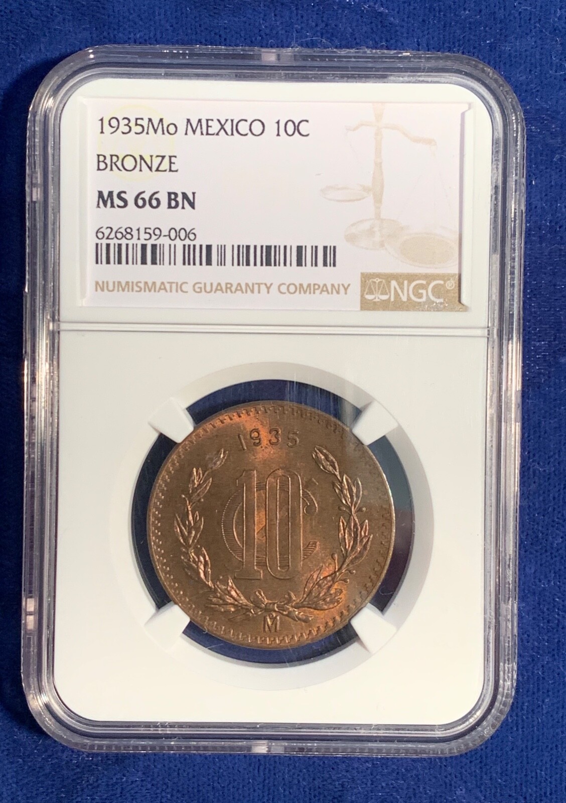 MEXICO ESTADOS UNIDOS 1935  10 CENTAVOS COIN NGC CERTIFIED GEM UNCIRCULATED MS66