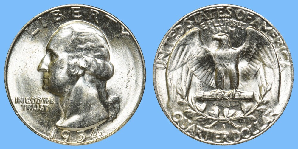 1954 S Washington Quarter ~ GEM BU UNC Uncirculated MS ~ 90% Silver 25c US Coin
