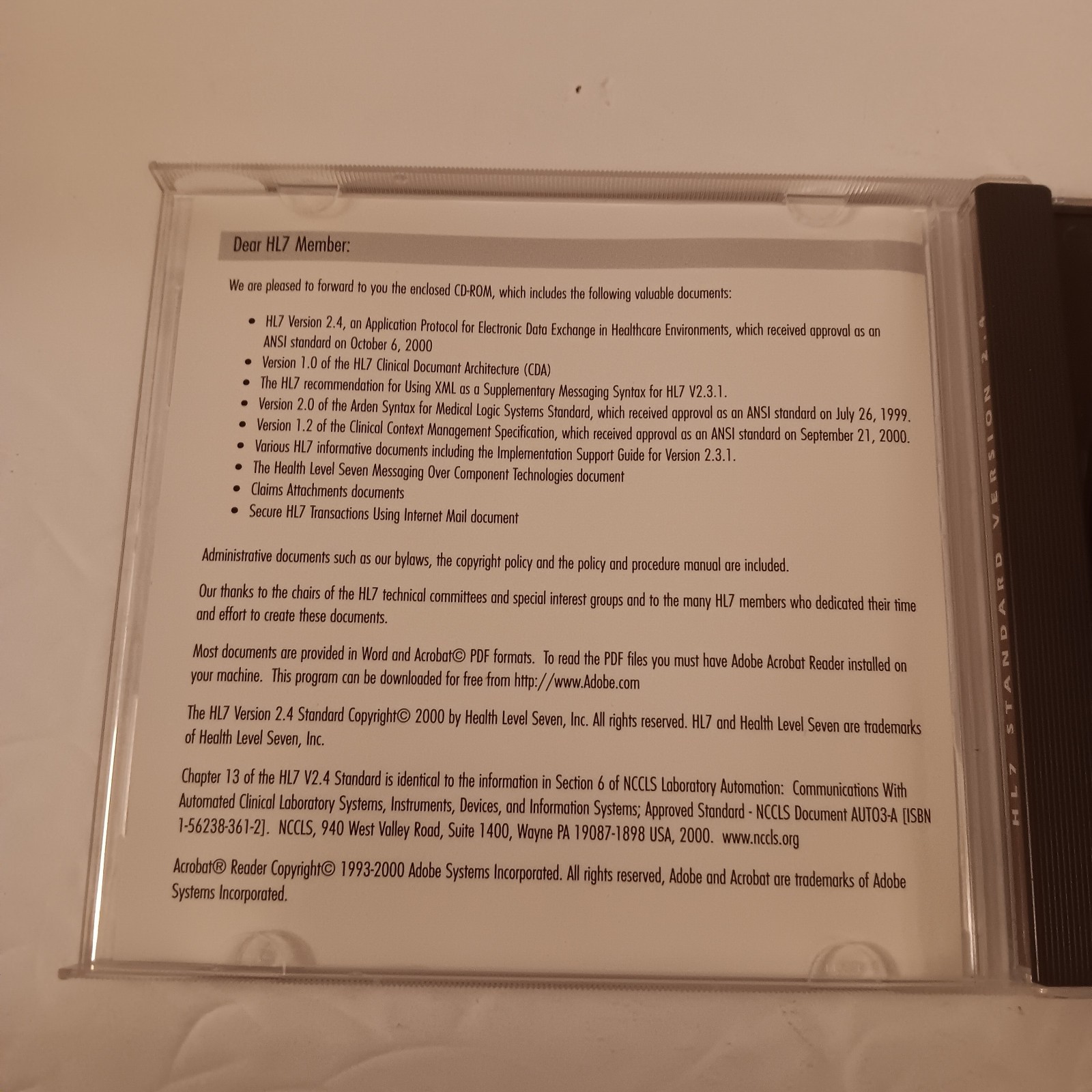 HL7 Standard Version 2.4 2000 CD-ROM ANSI / HL7 V2.4-2000
