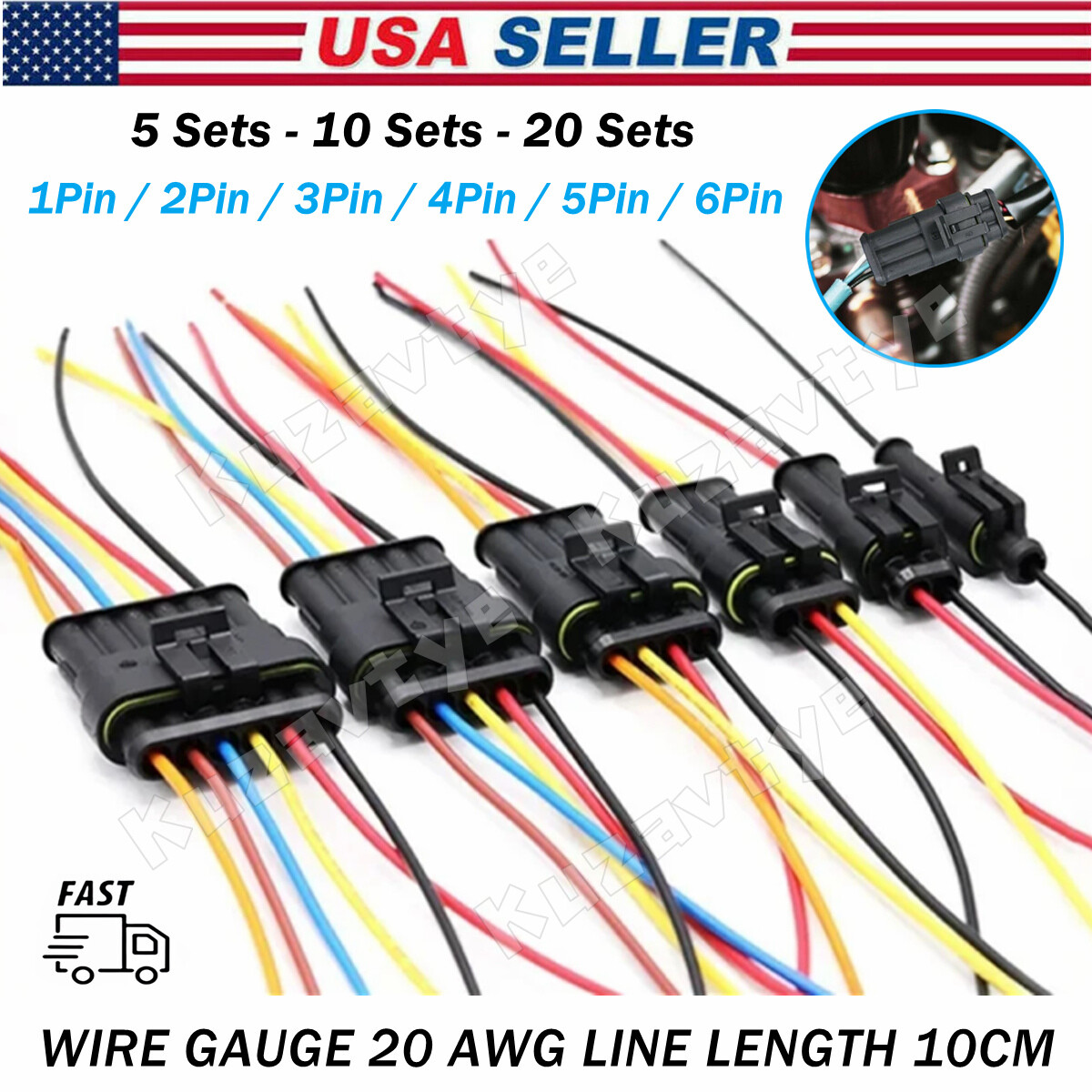 5/10Set Electrical Connector 1/2/3/4/5/6Pin Automotive Wire Plug Male and Female