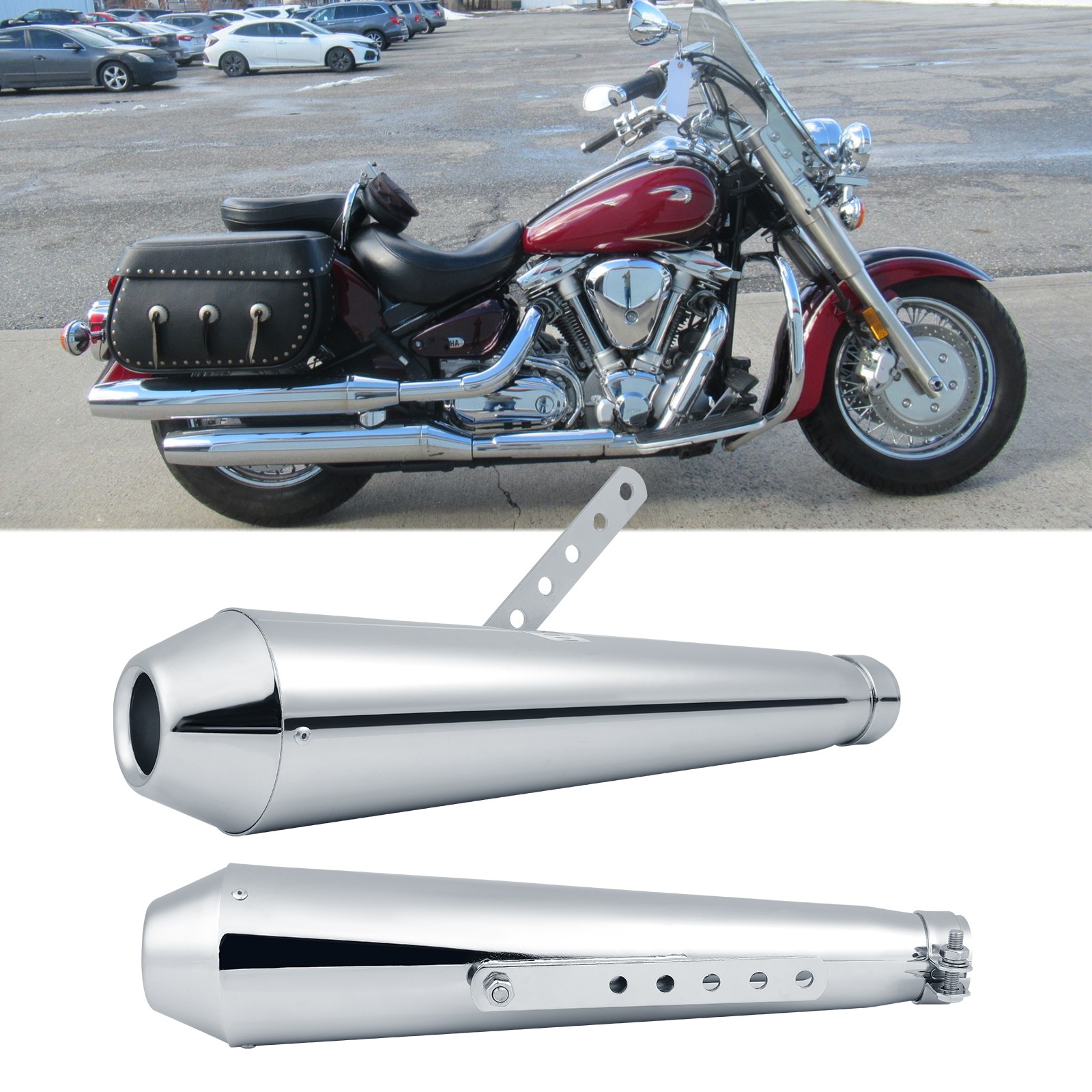 2Pcs Slip-On Exhaust Muffler Silencer Pipes For Yamaha Road Star XV1700 XV1600