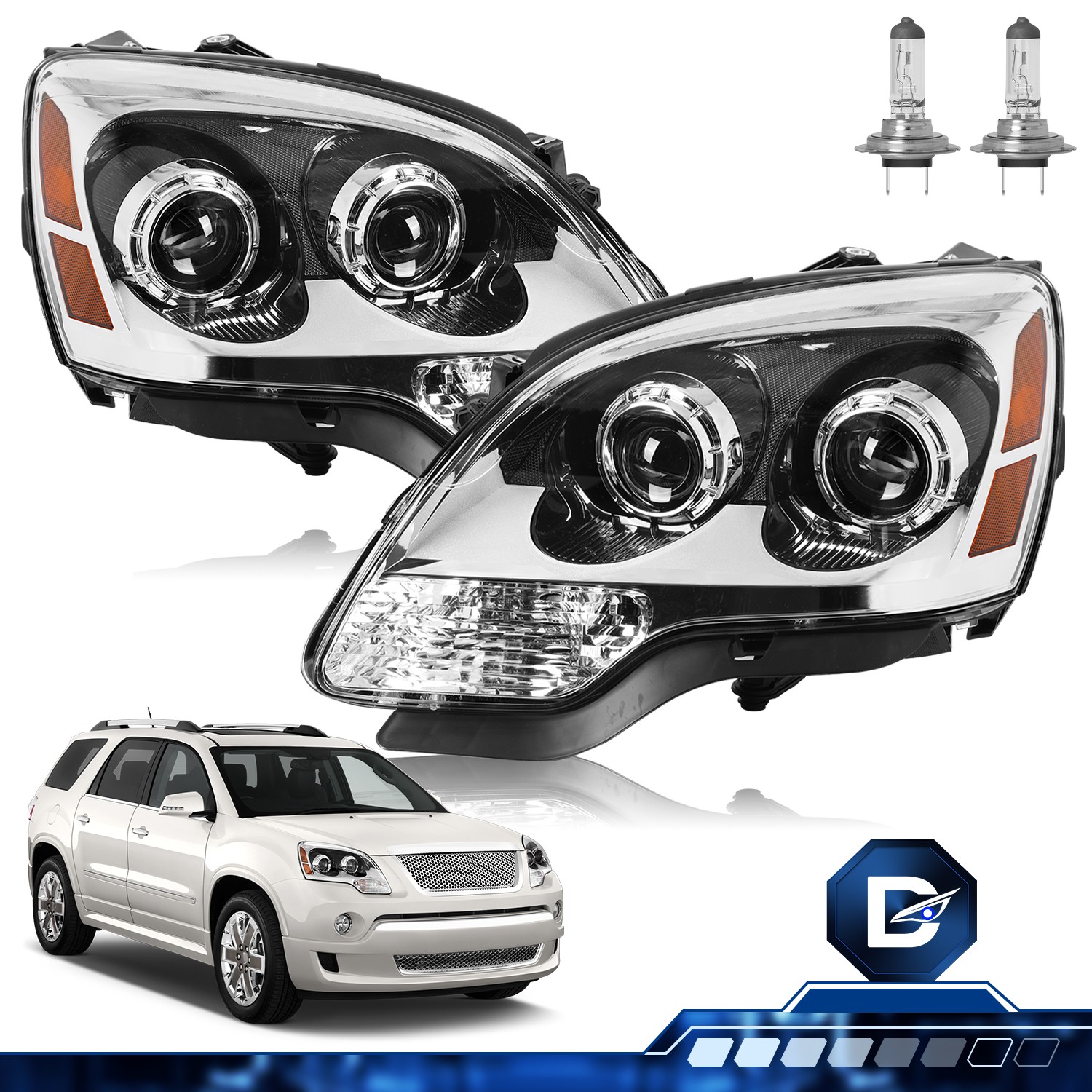Pair For GMC Acadia 2007-2012 Projector Headlights Headlamps Left+Right Clear