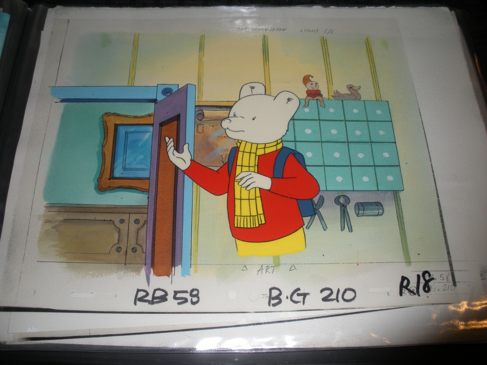 RUPERT THE BEAR Cartoon Animation Cel & Painted Background 12x10.5" R18