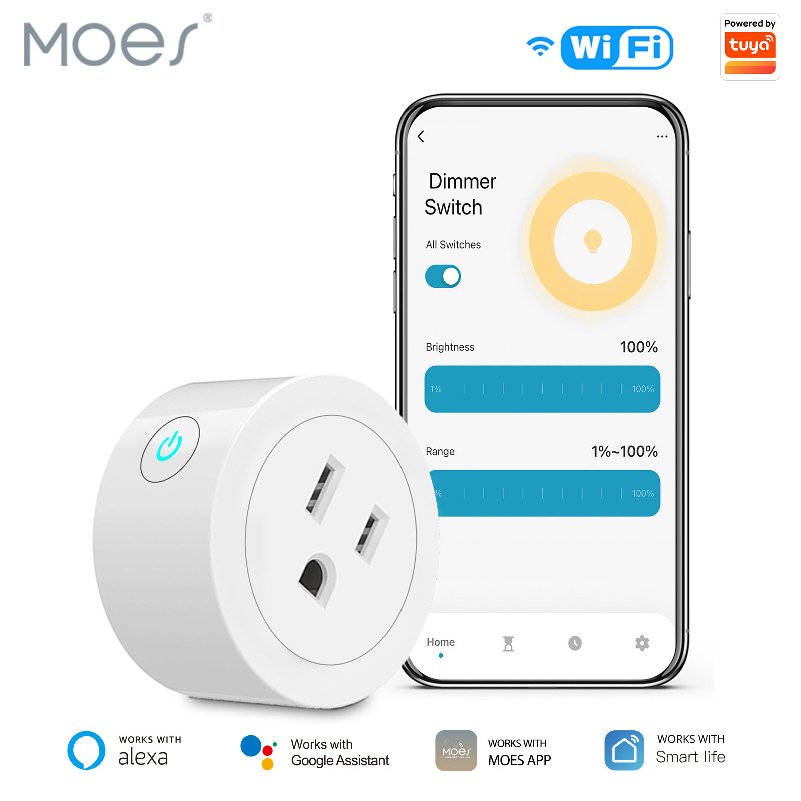 MOES WiFi Smart Power Dimmer Plug Switch Socket Outlet Timer Alexa Google APP