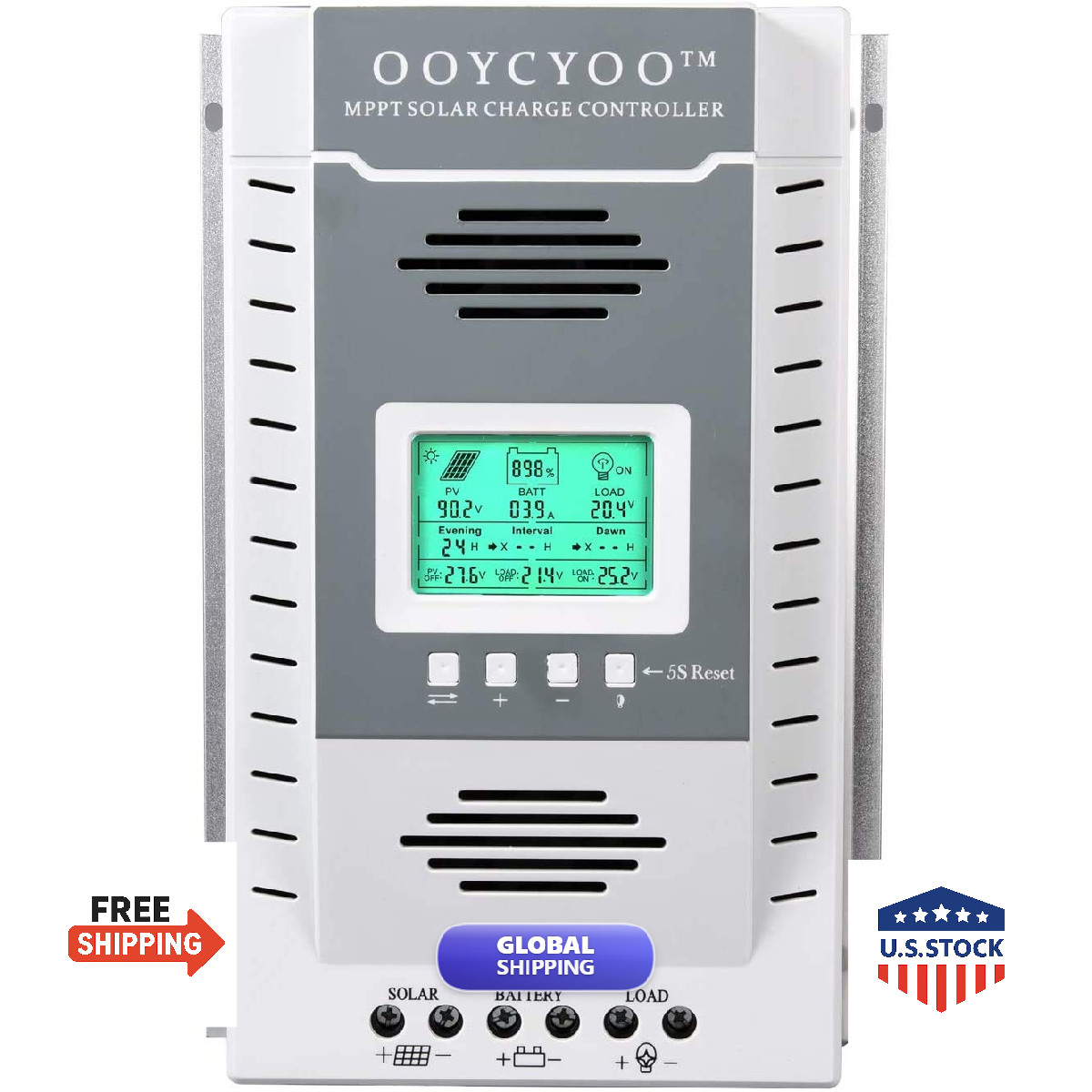 Ooycyoo Mppt Charge Controller 100 Amp 12V/24V Auto 100A Solar Panel Charge