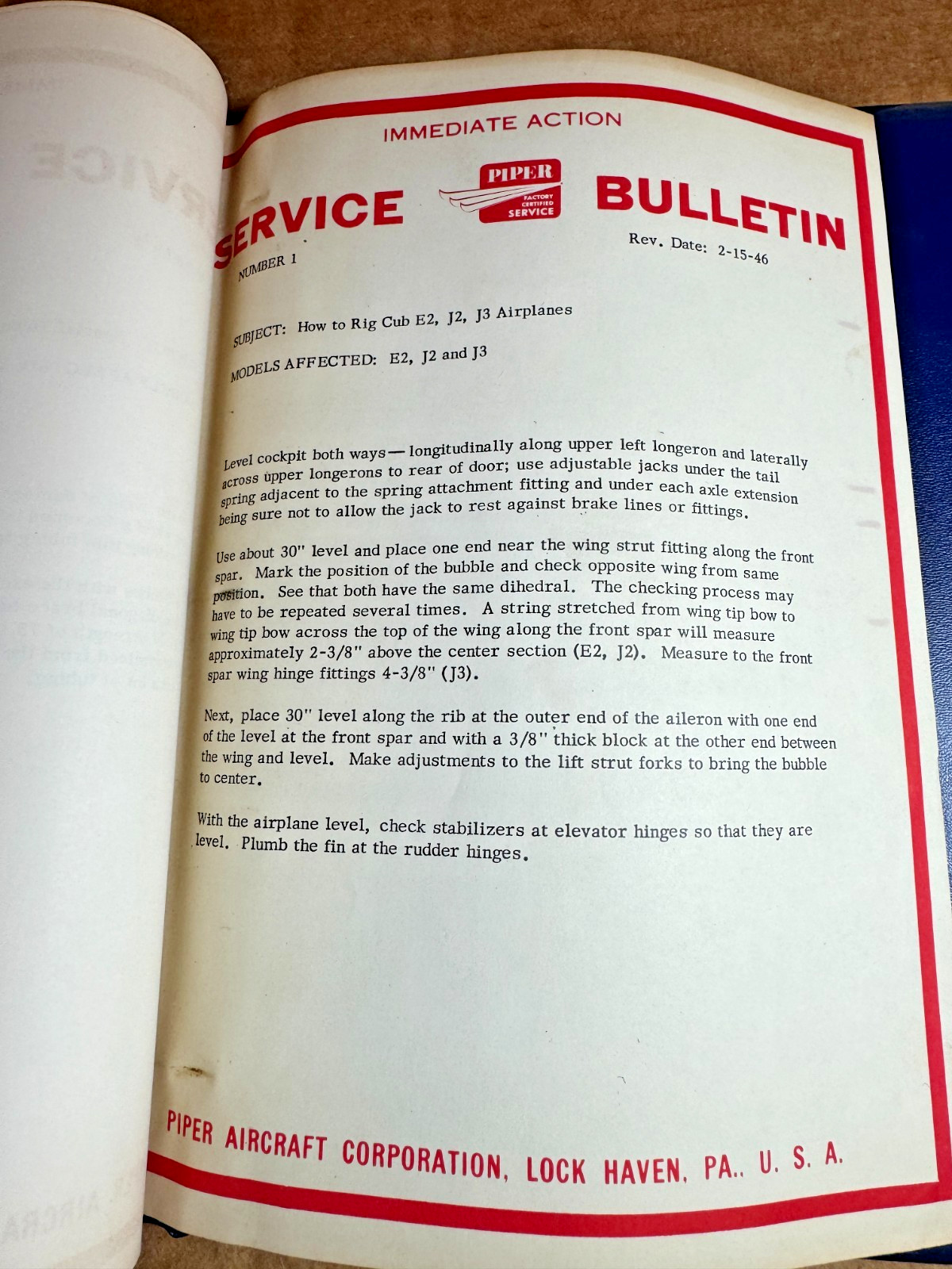 Original Piper Service Bulletins #1-#255   1939-1965