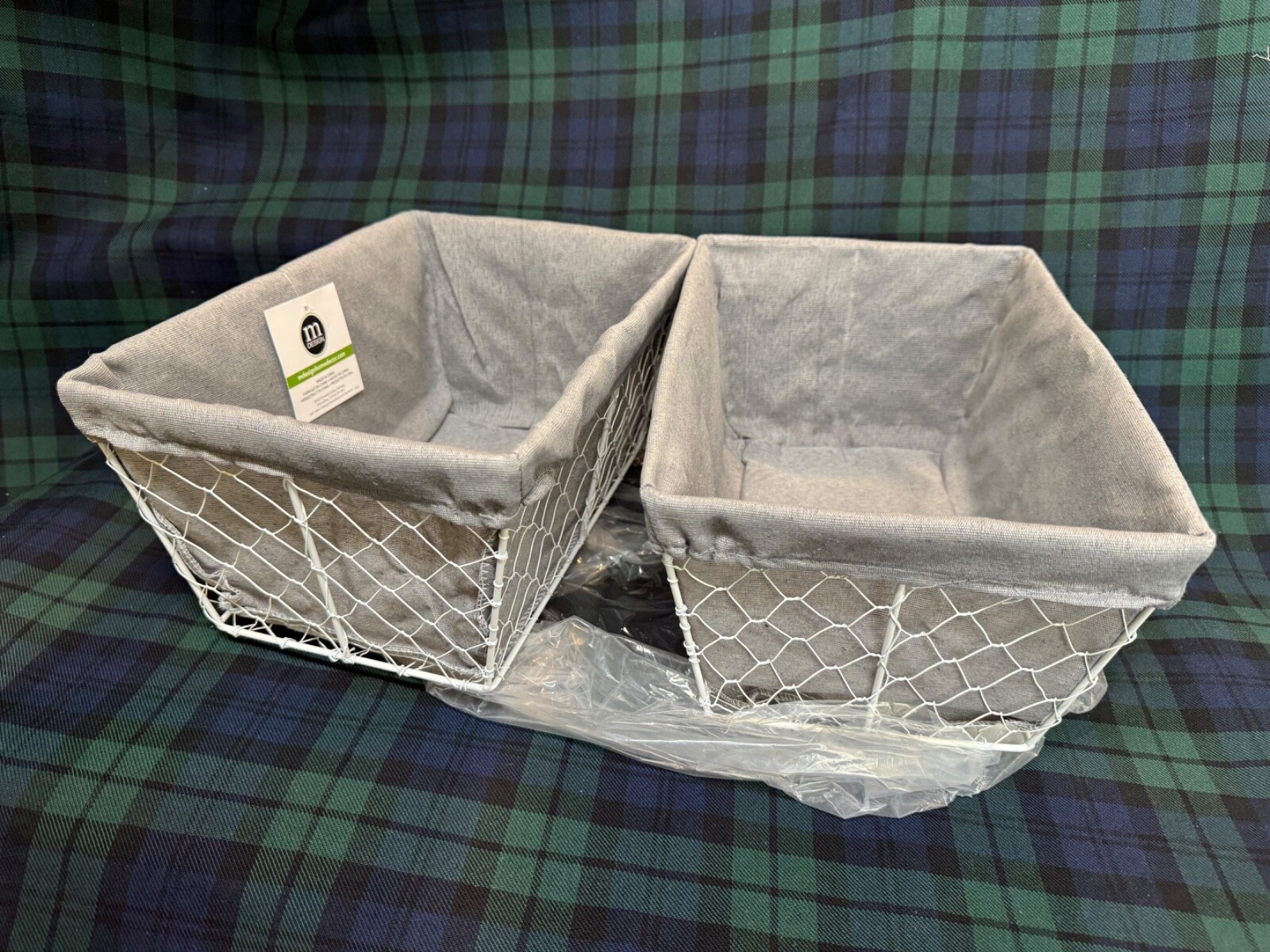 MDesign Medium Chicken Wire Basket with Linen Set of 2