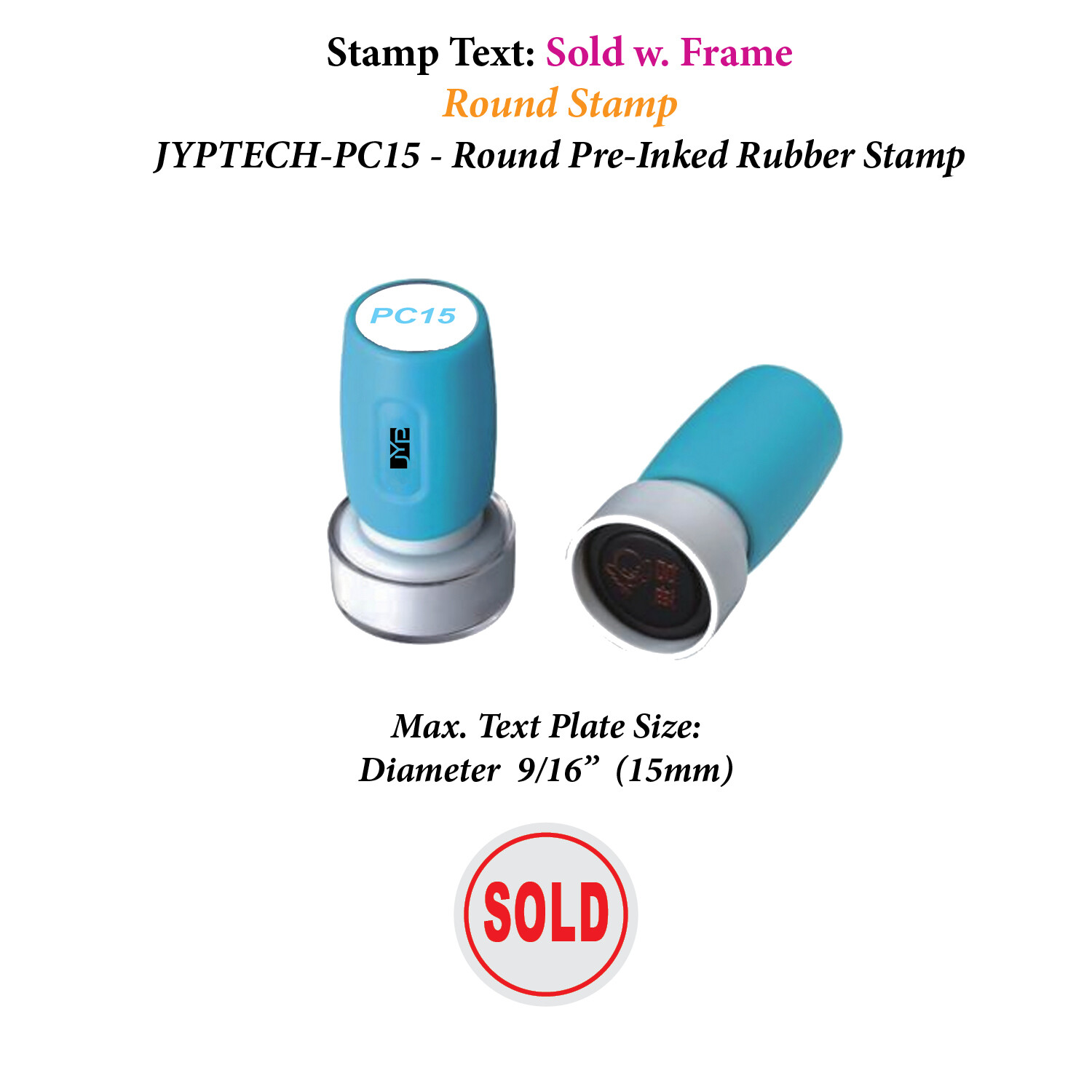 Sold w. Frame - PC15 Pre-Inked Rubber Stamp (Red Ink)