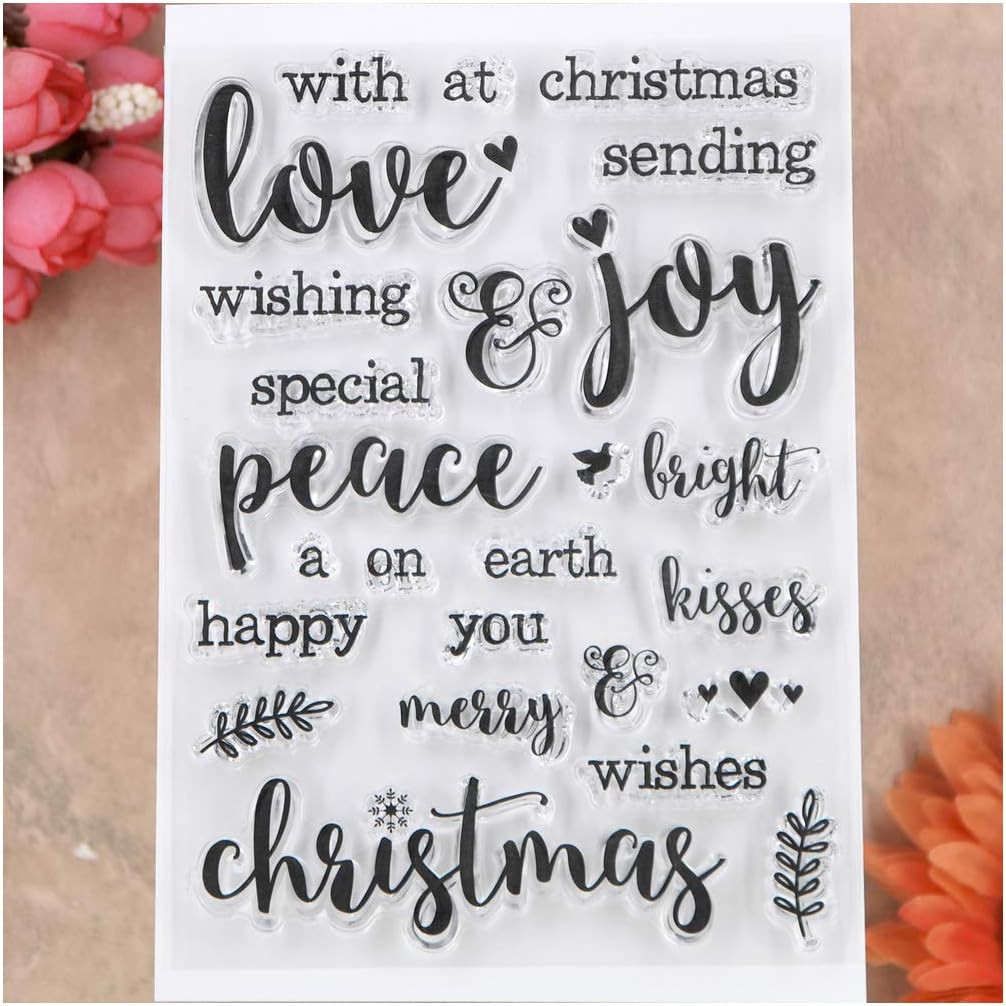 Words Merry Christmas Wishes Joy Sending Love Peace Earth Clear Stamps for Card