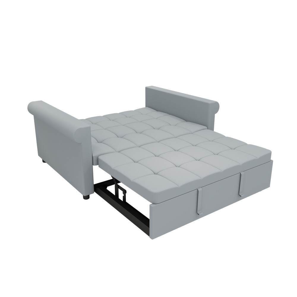 Velvet 2-Seater Sofa Bed, Gray Pull-Out Sleeper with Side Pocket, Compact
