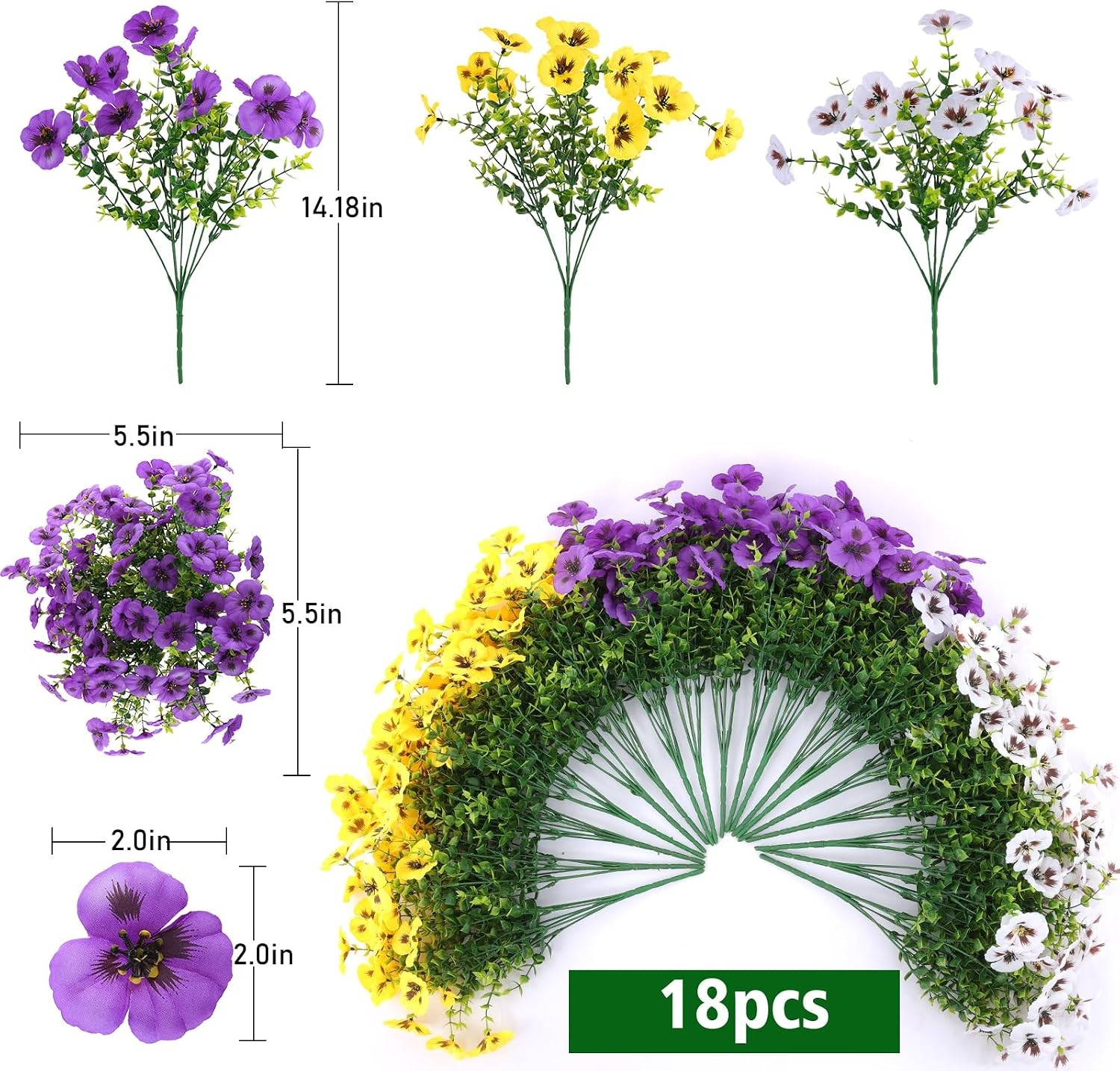 18pk Purple Yellow White Pansy Flowers