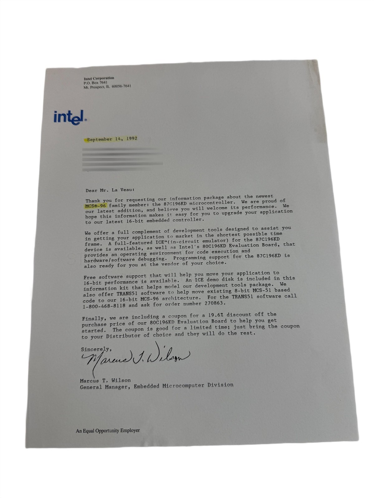 Intel 1994 MCS-96 / 186 / MCS-51 AP Builder Software Literature Borchure