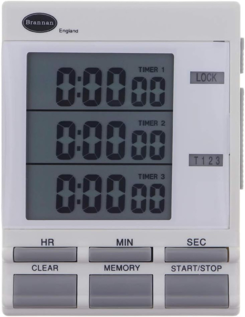 Digital Triple Kitchen Timer and Clock with Large LED Countdown Timer Numbers, A