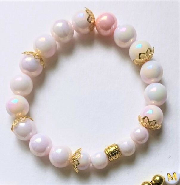 Sweet Mom Stretchy Bracelet Stack Gold and Pearl